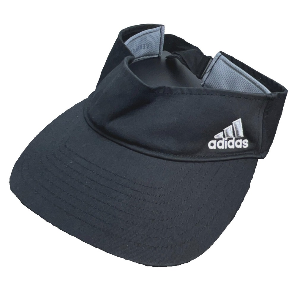 Adidas Hat Cap Sun Visor Strap Back Black Dad Spell Out Logo Golf Clima Lite